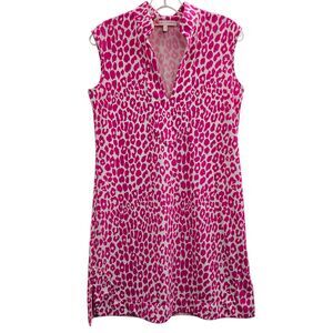 Jude Connally Pink Leopard Print Sleeveless Dress Size Small Stretch Shift